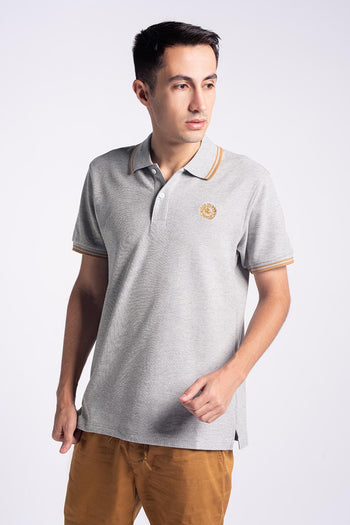 Bossini Mens Polyester Knitted Polo Shirts - Heather Grey, Black & White