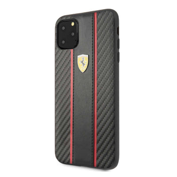 Ferrari Carbon PU Leather Hard Case for iPhone 11 Pro - Black & Red