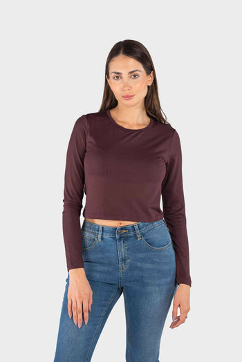 Bossini Ladies Knitted T-Shirt - Dark Purple