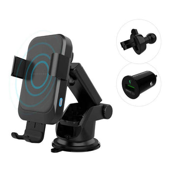 Powerology Fast Wireless Charger Car Mount and Car Charger - Black