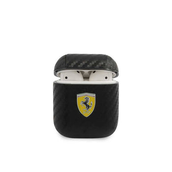 Ferrari PC PU Carbon Yellow Shield Metal Logo Case for Airpods 1/2