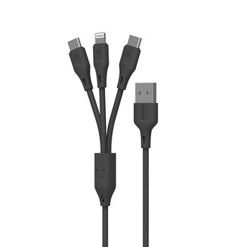 Porodo PVC 3 in 1 Cable ( 2*Type-C / Lightning ) 2.4A 3M - Black