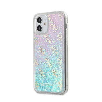 Guess Liquid Glitter 4G Pattern Pink Background Case iPhone 12 Mini