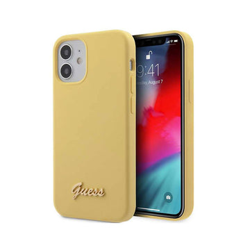 Guess Liquid SIlicone Case w/ Metal Logo Script for iPhone 12 Mini