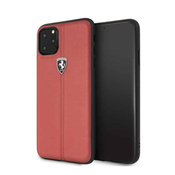 Ferrari Vertical Stripe Leather Hard Case for iPhone 11 Pro - Red