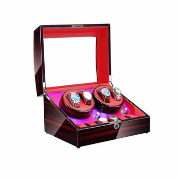 Watch Winder Box 4+6 - Ebony and Red Leather