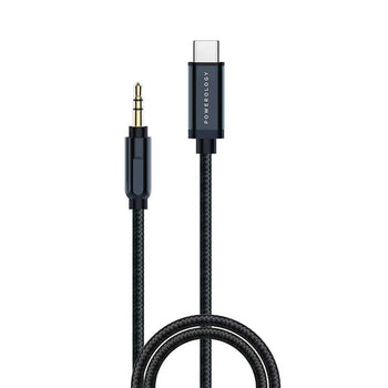 Powerology USB-C to 3.5mm AUX Cable - Aluminum Braided - 1.2m - Gray