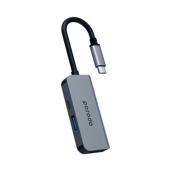 Porodo 3 in 1 Aluminum USB-C Hub 4K HDMI PD 87W - Grey
