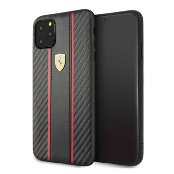 Ferrari Carbon PU Leather Hard Case for iPhone 11 Pro - Black & Red
