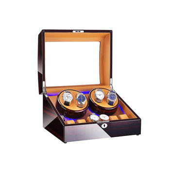 Watch Winder Box 4+6 - Ebony and Brown Leather