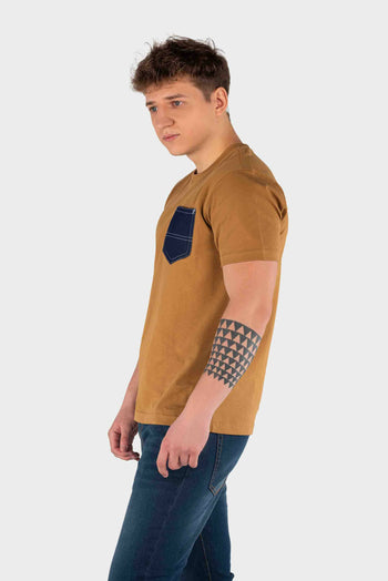 Bossini Mens Round Neck Knitted T-shirt - Khaki