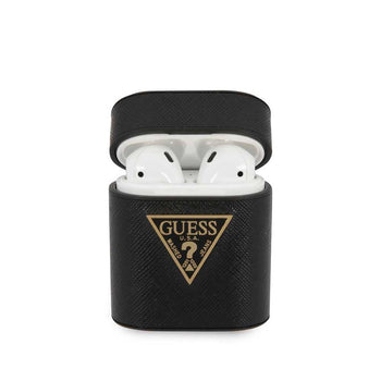 Guess Saffiano Round Shape Case with Metal Logo for Airpods 1/2