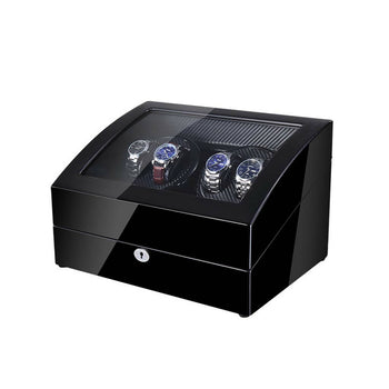 Watch Winder Box 4+6 - Black and Black Carbon Fiber