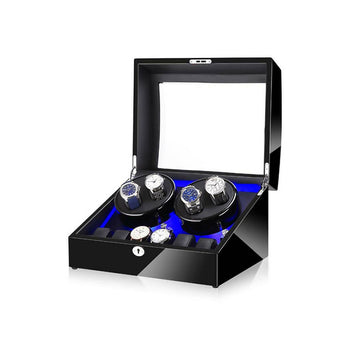 Watch Winder Box 4+6 - Black and Black Leather