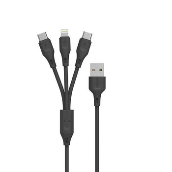 Porodo PVC 3 in 1 Cable ( 2*Type-C / Lightning ) 2.4A 3M - Black